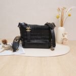 Chanel Gabrielle Small Black Croc-Embossed Calfskin Leather with Gold Hardware (28 Series)