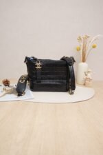 Chanel Gabrielle Small Black Croc-Embossed Calfskin Leather with Gold Hardware (28 Series)
