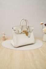 Side view of a Hermès Birkin 25 handbag in Nata Togo leather with gold hardware