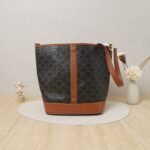 CELINE Medium Bucket Bag in Triomphe Canvas with Calfskin Trim