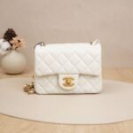 Chanel Mini Square Flap Bag with Gold Ball Chain White Lambskin Leather (RFID Chip Version)