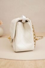Chanel Mini Square Flap Bag with Gold Ball Chain White Lambskin Leather (RFID Chip Version) - Image 2