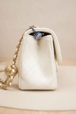 Chanel Mini Square Flap Bag with Gold Ball Chain White Lambskin Leather (RFID Chip Version) - Image 3