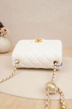 Chanel Mini Square Flap Bag with Gold Ball Chain White Lambskin Leather (RFID Chip Version) - Image 4