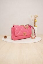 Chanel 19 Flap Bag Small Fuchsia Pink Lambskin Leather with Mixed Metal Hardware (29 Series)
