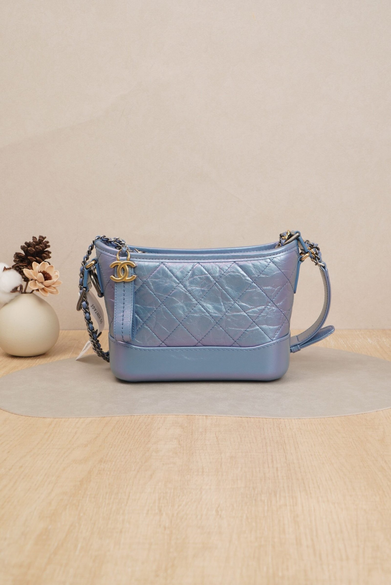 20251101200550037_37882 Chanel Gabrielle Small Iridescent Blue-Purple Calfskin Leather with Mixed Metal Hardware (27 Series) - Image 1