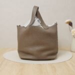 Hermès Picotin Lock 22 Etoupe Clemence Leather with Palladium Hardware (Z Stamp)