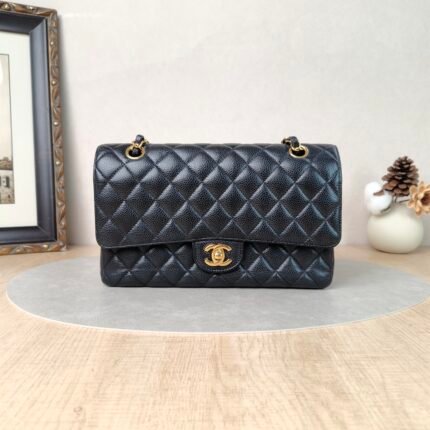 Chanel Classic Flap Medium Bag in Black Caviar Leather, 25.5 cm